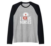 Symbole caducée en Forme de cœur I Love Nurses Manche Raglan