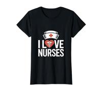 Symbole caducée en Forme de cœur I Love Nurses T-Shirt Graphique avec Valeur, Femme, Noir, XL
