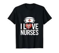 Symbole caducée en Forme de cœur I Love Nurses T-Shirt Graphique avec Valeur, Homme, Noir, M