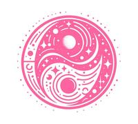 Symbole cosmique Yin Yang, galaxies en rotation, étoiles, satellites Stickers lettrage 67.2x69cm Décoration de magasin Rose