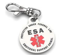Symbole d'alerte médicale rouge à double face pour animal de soutien émotionnel (ESA) et protégé par la loi fédérale Étiquette d'identification 3,2 cm. Pince mousqueton en métal à dégagement rapide
