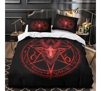 symbole de chèvre Impression 3D 3 pièces housse de courtepointe motif de pentagramme occulte housse de couette microfibre hypoallergénique anti-acariens pour bébés garçons adultes Double（200x200cm）
