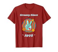 Symbole de la Paix Hippie Love Groovy Since 1975 Cadeau d'anniversaire 45 Ans T-Shirt, Homme, Canneberge, S