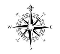 Symbole de la rose des vents et de la fleur de lys pointant vers le nord Stickers muraux en PVC 67.2x67.7cm N'abîme pas le mur Noir