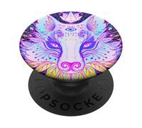 Symbole de Loup, Mandala, Lotus, symbolise l'art PopSockets PopGrip Adhésif