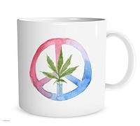 Symbole De Paix/Feuille De Cannabis (Marijuana) - Aquarelle Colorée Tasse Céramique Mug Avec Anse Tasse À Café Pour Maison Travail Espresso 330Ml