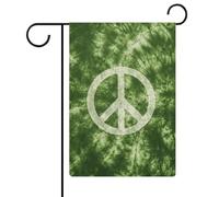 Symbole de paix sur drapeau vert tie-dye de jardin en toile de jute saisonnière double face maison cour drapeaux extérieurs 32 x 47 cm