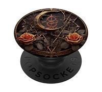 Symbole de sorcellerie gothique mythique de lune et rose PopSockets PopGrip Interchangeable