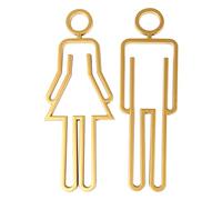 Symbole de toilette autocollant en acrylique, panneau d'identification pour salle de bain, toilettes pour homme et femme, pour hôtel, bureau (doré)