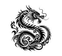 Symbole d'élégance du dragon du Nouvel An lunaire chinois dans un style tribal en bois et design de tatouage Stickers muraux en vinyle 42x47.8cm Décoration artistique Noir