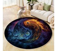 Symbole du Tai Chi Tapis Rond 200 Cm Douce Tapis Circulaire Convient pour Le Salon, La Chambre, Cuisine, Bureau, Couloir Art Fantastique Antidérapant Lavable (Couleurs Mélangées)