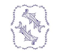 Symbole du zodiaque Poissons de style bestiaire encadré de brindilles et de feuilles, impression parfaite Stickers lettrage 65.6x77cm Multicolore Bleu foncé