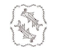 Symbole du zodiaque Poissons de style bestiaire encadré de brindilles et de feuilles, impression parfaite Stickers lettrage 49.2x57.7cm N'abîme pas le mur Café