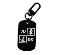 Symbole judo Kanji Japon Mixed Martial Arts Porte-clés en acier gravé ID Tag Pin Mousqueton Porte-clés, Noir , taille unique
