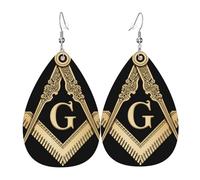 • Symbole Maçonnique De L'Équerre Et Du Compas D'Or Boucle D'Oreille Légères Boucles D'Oreilles En Cuir Double Face Pendantes D'Oreille Pour Décorations Quotidien