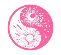 Symbole religieux Yin Yang Soleil Lune Bouddhisme Étoiles Jour et Nuit Stickers artistiques en vinyle 36x36cm Auto-adhésif Rose