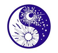Symbole religieux Yin Yang Soleil Lune Bouddhisme Étoiles Jour et Nuit Stickers muraux en vinyle 72x72cm Stickers pour vitres Bleu foncé