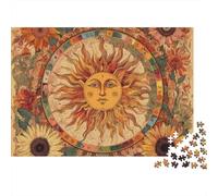 Symbole Soleil 1000 PC 3 Couches Carton Art Astrologie Vintage Puzzle, Défi Ultra Difficile Adultes, Décompression, Décor Mural & Cadeau Amateurs 70x50cm/1000pcs
