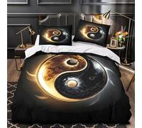Symbole Yin-Yang Housse de Couette Imprimé en 3D Microfibre résistante Hypoallergique Style d'art Mystique Parure de Lit Fermeture Éclair Super Douce Léger for Garçon Single（135x200cm）