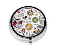 Symboles de la salsa mexicaine. Cette petite boîte à pilules ronde imprimée est un organisateur portable pour pilules et vitamines, parfait pour les poches, les sacs à main et les voyages.