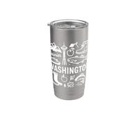 Symboles de l'État de Washington USA Souvenir vintage Doodle Gobelet isotherme en acier inoxydable double paroi