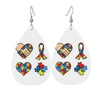 Symboles De Sensibilisation À L'Autisme Femme Boucles D'Oreilles Faux Cuir Pendantes Dangle