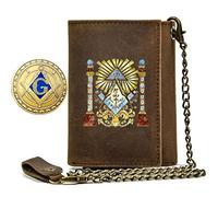 Symboles Freemasons Symboles Travel ID Portefeuilles à chaîne courte, Horaire de carte de crédit de rodéo ouest en cuir véritable en cuir de grande capacité, Gift masculin de luxe Slim Ly luxe pour