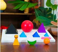 Symboles grammaires solides Montessori de qualité supérieure avec plateau de présentation 23,1 cm en bois de hêtre | Pièces complètes 3D de matériel de parole | Jouet de langue adjectif de nom et aide