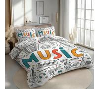 Symboles Musicaux Housse de Couette 240x260 Musique Graffiti Parure de lit Réversible Microfibre Ensemble de Literie 2 Personnes 3 pièces avec Fermeture Éclair et 2 Taies d'oreiller 65x65 1H427