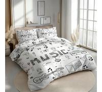Symboles Musicaux Housse de Couette 240x260 Musique Graffiti Parure de lit Réversible Microfibre Ensemble de Literie 2 Personnes 3 pièces avec Fermeture Éclair et 2 Taies d'oreiller 65x65 1H435