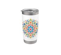 Symétrie de fleur mandala colorée Gobelet isotherme en acier inoxydable double paroi