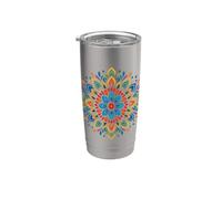 Symétrie de fleur mandala colorée Gobelet isotherme en acier inoxydable double paroi