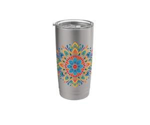 Symétrie de fleur mandala colorée Gobelet isotherme en acier inoxydable double paroi