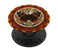 Symétrie Mandala Papillon Amiral Rouge inspirée de la Nature PopSockets PopGrip Adhésif