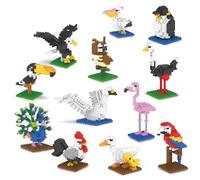 SymGrpu Lot de 12 mini blocs de construction en forme d'oiseaux, comprenant flamigo, paon, perroquet, jouets de construction et d'animaux de compagnie pour adultes et adolescents