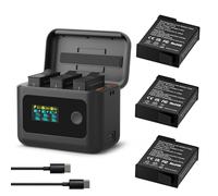 SYMIK Lot de 3 Batteries Action 6 et Chargeur pour DJI Osmo 360 5 Pro 4 3 | Boîtier Charge Rapide PD 24W Triple Slot avec OLED, Hub Chargeur Intelligent, 2100mAh Batterie pour Action 5 Pro 4 3