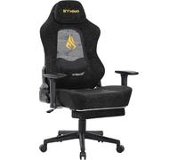 SYMINO Chaise de jeu avec dossier ajouré respirant, chaise PC ergonomique avec fonction d'inclinaison de 12°, fauteuil de jeu avec soutien lombaire 3D, cuir PU vintage 90-155°, noir.