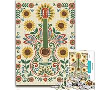 Symmetrical Kurbits Folk Art Sunflower Guitar Puzzle, 1000 pièces | Profitez de cette activité puzzle relaxante le w nd, pour un moment calme.
