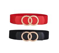 SYMOL Ceinture Extensible Pour Femmes,Ceintures Elastiques à la Mode Femme Régulière et Grande Taille 70CM-160CM Pour Manteau Long,Chemise Longue,Jupe.(Noir+Rouge,Taille:110CM-130CM)
