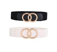 SYMOL Ceinture Extensible Pour Femmes,Ceintures Elastiques à la Mode Femme Régulière et Grande Taille 70CM-160CM Pour Manteau Long,Chemise Longue,Jupe.(Noir+Blanc,Taille:90CM-110CM)