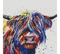 SYMON Kits de point de croix pour adultes, vache des Highlands, kits de point de croix 11CT compté, 40 x 40 cm