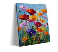 Symphonie Estivale | Art Mural Toile Coquelicots Colorés | Peinture Florale Texturée, Impression De Fleurs Sauvages Vibrantes Pour Salon, Cadeau Décoration Botanique (art-1,30x40cm Toile enroulée)