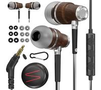 Symphonized® Ecouteurs Filaire avec Microphone Premium Basses de 8 mm avec Son 3D en Bois de Bubinga, Ecouter Reducteur de Bruit Actif, Fil Jack 3,5 mm, contrôle du Volume Mobile, PC et Tablette NRG
