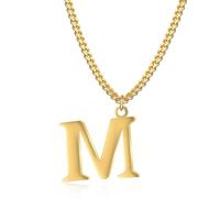 Symretie Collier initial plaqué or 14 carats - collier pendentif lettre chaîne cubaine en or pour hommes et femmes collier pendentif lettre en or exquis