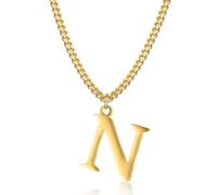 Symretie Collier initial plaqué or 14 carats - collier pendentif lettre chaîne cubaine en or pour hommes et femmes collier pendentif lettre en or exquis