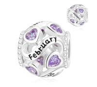 Symretie Pendentif avec pierre de naissance de février en argent 925 pour femmes, compatible avec des bracelets et des colliers de style Pandora et européen. Adapté pour les femmes et les filles.