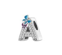 Symretie Pendentif Initiale A avec Papillon en Argent 925 pour Femme, Compatible avec les Bracelets et Colliers de Style Pandora et Européen. Convient aux Femmes et aux Filles.