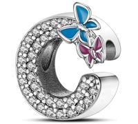 Symretie Pendentif Initiale C avec Papillon en Argent 925 pour Femme, Compatible avec les Bracelets et Colliers de Style Pandora et Européen. Convient aux Femmes et aux Filles.