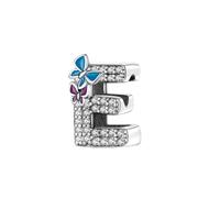 Symretie Pendentif Initiale E avec Papillon en Argent 925 pour Femme, Compatible avec les Bracelets et Colliers de Style Pandora et Européen. Convient aux Femmes et aux Filles.