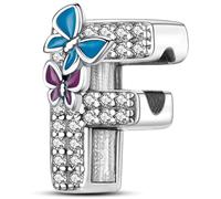 Symretie Pendentif Initiale F avec Papillon en Argent 925 pour Femme, Compatible avec les Bracelets et Colliers de Style Pandora et Européen. Convient aux Femmes et aux Filles.